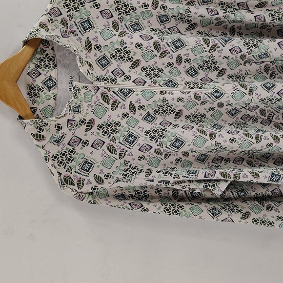 BLAIR Pullover Quarter To Half Zip With Kangaroo Front Pocket Green Print 3X - Picture 2 of 9